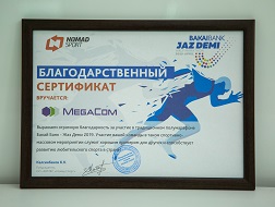 MegaCom получил благодарственный сертификат за активное участие сотрудников компании в ежегодном полумарафоне «Жаз Деми-2019», который состоялся 14 апреля в г.Бишкек. 